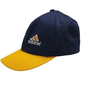 Adidas Vintage Snapback Hat Navy Blue Yellow Mountain Logo Cotton Cap Mens OSFA